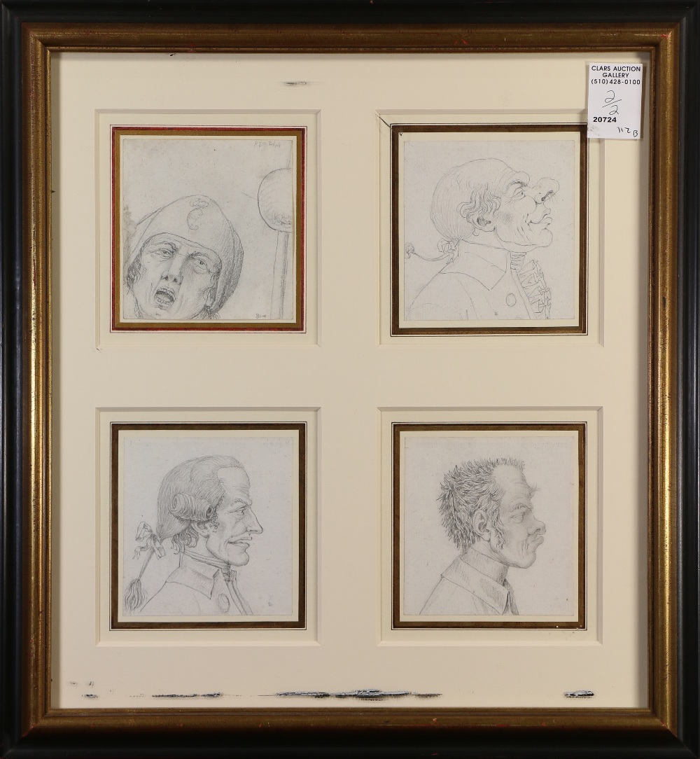 (lot of 2) Danish Caricature profiles of 18th century figures, each work has (4) front and back