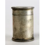 Chinese cylindrical metal container, the body etched with dragon and phoenix, with coin form lid and