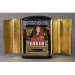 Japanese zushi (traveling Buddhist shrine), with wooden seated Kukai (Japanese, 774 -835), in