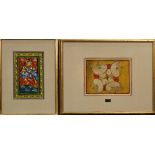(lot of 2) Indian painitngs: first, depicting a beauty; second, of a group of intermingled horses,