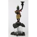 Austrian style cold painted figural canister, the figural finial in the form of a Blackamoor,