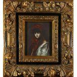 European School (20th century), Girl in Red Shawl, oil on board, signed "J. Holt" lower right,