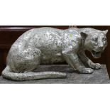 Silvered bronze sculpture of a cheetah, 12"h x 25"l x 15"d