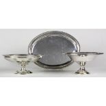 (lot of 3) American sterling table articles, consisting of (2) compotes, one weighted, together with