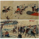 (lot of 2) Yoshu (Toyohara) Chikanobu (Japanese, 1838–1912), woodblock prints, two triptychs from