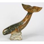 Miles Metzger (California 20th century) carved soapstone whale sculpture, modeled as a diving whale,