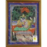 Indian miniature painting, featuring Krishna and beauties in a landscape, sight: 11.5"h x 8.5"w,