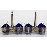 (lot of 6) Pair of French .950 silver salt cellars, marked Ambroise Mignerot, 1809-1818, executed in