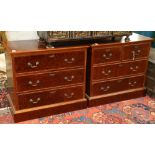 (lot of 2) Georgian style burlwood chest group, each having a highly figured case and rising on a