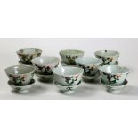 (lot of 8) Chinese porcelain covered tea bowls, decorated with bamboo and flowers of the four