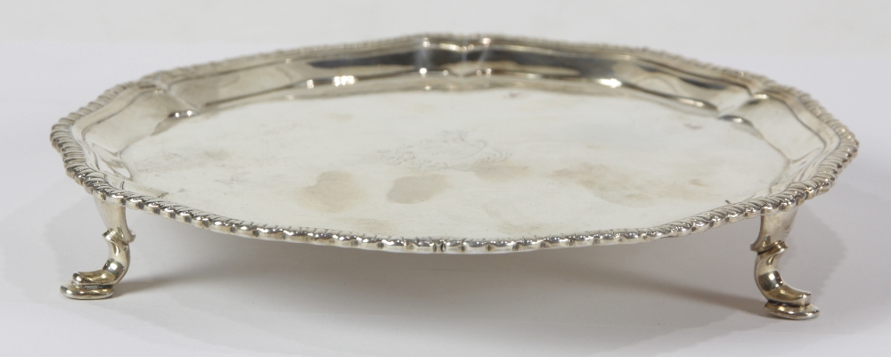 English George III sterling silver salver, London 1769, the circular form with gadrooned border, - Image 2 of 3