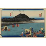 (lot of 7) Utagawa Hiroshige (Japanese, 1797-1858), 'Yui', 'Kawasaki', 'Maisaka', 'Miya' and '