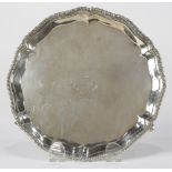 English George III sterling silver salver, London 1769, the circular form with gadrooned border,