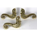 (lot of 3) Brass cast seahorse architectural elements, 13"h