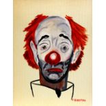 Frank Sinatra (American, 1916-1998), Self Portrait as a Clown, circa 1950's, oil on cardstock,