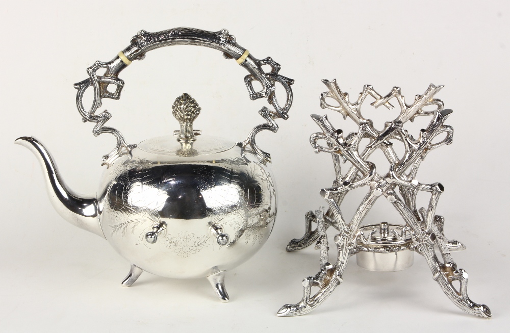 Aesthetic Movement silver plate teapot on stand,13"h x 8"w x 11"d - Image 2 of 3