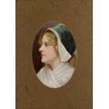 Portrait of a Young Woman, hand-painted lithograph, unsigned, 20th century, overall (with mat/