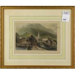 (lot of 5) Continental School (20th century), Village Scenes, engravings with hand-coloring, overall