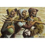 Follower of Alfredo Ramos Martinez (Mexican, 1871-1946), Three Peasants, oil on canvas, bears