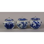 (lot of 3) Chinese blue-and-white porcelain tureens, each decorated with figures in landscape,