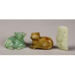 (lot of 3) Chinese jade and jadeite carvings, consisting a jadeite recumbent ox; and a jade