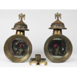 Pair of Indian brass carriage lamps circa 1870, having an eagle finial, the rear door with