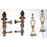 (lot of 4) Two pair of New-Classical style light fixtures, consisting of a pair of sconces and table