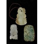 (lot of 3) Chinese jade/hardstone plaques, one carved with mythical beasts; the other two in the