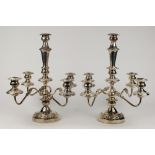 (lot of 2) Pair of Neo-Classical silverplate 5-light candelabra, the central standard having a