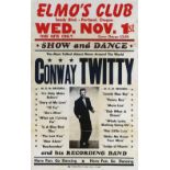 Conway Twitty Elmo's Club Concert Poster, original printed in 1961, this is a later reproduction