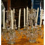 (lot of 2) Louis XV style candelabra, having five lights, with scrolled arms accented with crystal