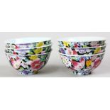 (lot of 6) Chinese enameled porcelain cups, of a mille fleur pattern on a black ground, base with