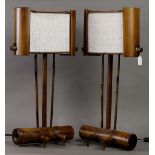 Noguchi style bamboo lamps, each having a cream upholstered shade, 26"h