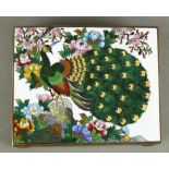 Japanese Inaba cloissone music box/jewelry case, the lid with peacock, cherry blossom tree and