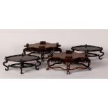 (lot of 4) Chinese hardwood/huanghuali stands, each with a lobed top, one pair with scroll form