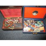 Two vintage costume jewellery boxes with contents