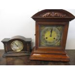 A vintage oak cased mantle clock and one other