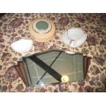 2 Art Deco lamp shades and an Art Deco mirror