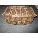 An Asian metal bound hard wood jewellery box