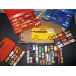Approximately 120 vintage play worn die cast model vehicles many in cases
