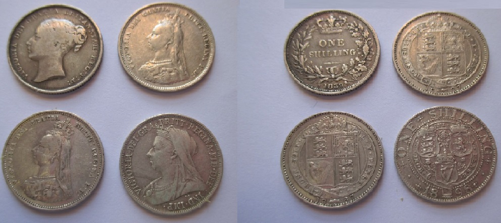 4 Victorian shillings