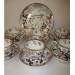 Six New Hall cups & Saucers and a saucer dish, pattern number 446 dating C1800