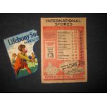 A vintage double sided paper advertising poster for International Stores and 1 other