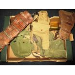 A quantity of vintage army belts and bags
