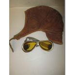 Vintage leather helmet and goggles