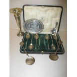 A cased set of Mappin and Web silver spoons and tongs and other silver items, approximate weight