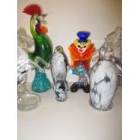A quantity of hand blown glass items to include a Murano clown