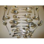 A quantity of Victorian and later silver spoons to include Scottish examples, approx weight 1045g