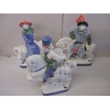 Three Rye pottery figures on horse back