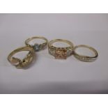 Four 9ct gold rings set with various stones, approximate total weight 12g